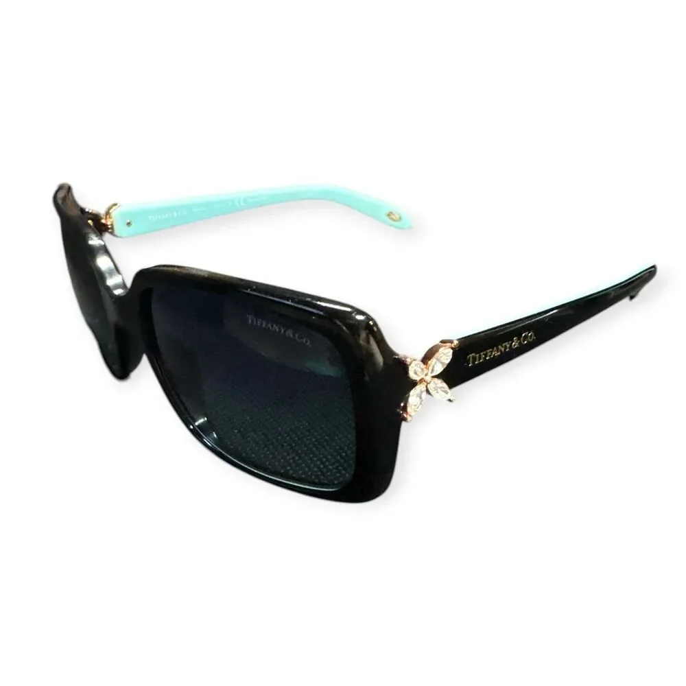 Tiffany & Co TF4047-B Black Polarized Sunglasses Flower Crystal Accent Rare VTG
